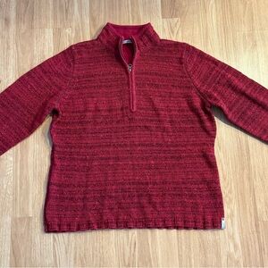Woolrich Red And Black Marbled 1/4 Zip Wool Blend Sweater- Size XL